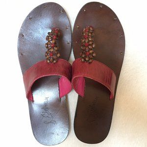 SAM EDELMAN BEADED LEATHER THONG SANDALS